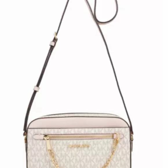 MICHAEL Kors Pink /White Jet Set Large Logo Crossbody Bag NWT - Picture 4 of 7